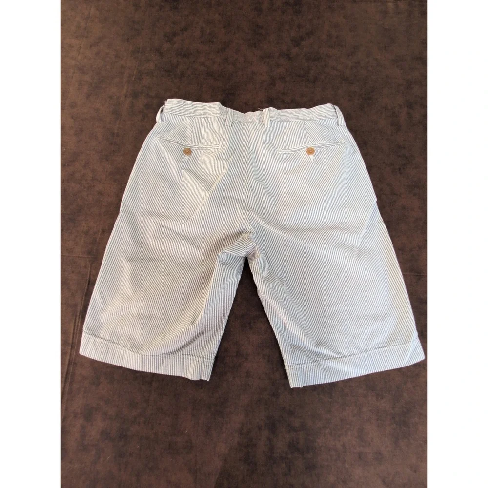 J. Crew Mens 30 Blue White Stripe Flat Front Chino Bermuda Shorts Cotton